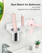 Hair Tool Organizer, Hair Dryer Holder with Heatproof Steel Cups, Acrylic Vanity Organizer for Curling Iron, Flat Iron & Hair Brushes, Perfect for Bathroom (White, Compact)