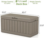 Patiowell 82 Gallon Resin Deck Box, Waterproof Large Wood Look Storage Box for Patio Furniture, Pool Accessories, Garden Tools and Sports Equipment, Lockable, Light Brown