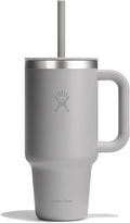 Hydro Flask Travel Tumbler with Handle, Lid and Straw - Insulated Stainless Steel in 32 Oz Tonal Birch Gray