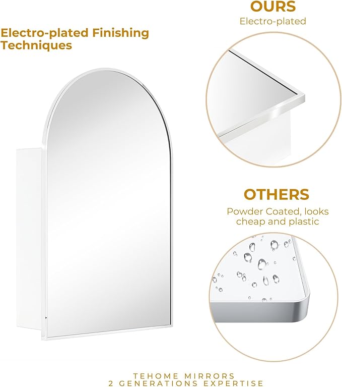 TEHOME 20 x 30'' Polished Nickel Arched Bathroom Medicine Cabinet with Mirror Recessed and Surface Mounted Medicine Cabinet Mirror