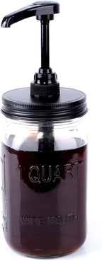 GMEPOCH 32 oz Mason Syrup Sauce Honey Dispenser Pump Bottle 1 Quart Wide Mouth Glass Coffee Syrup Condiment Ketchup Container Food Grade Airtight & Leak-Proof