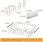 Stainless Steel Dish Drying Rack(15" L X 11" W X 4.1" H), Expandable Drain Rack Over Sink, Dish Drainer Rack in Sink, with Stainless Steel Utensil Holder & 4 Hooks Cup Hanger