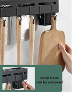 Wall Mount Utensil Holder, 15.7'' Stainless Steel Kitchen Utensil Rack, Multi-use Hanging Storage Organizer Rack with Knife Holder, Towel Bar, Flatware Slot and 6 Removable Hook