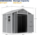 GARDENWORK 8x6 FT Outdoor Resin Storage Shed with Floor, All-Weather Plastic Garden Shed with Lockable Door & Windows, Waterproof Outside Tool Sheds for Backyard, Patio, Bike, Tools Storage