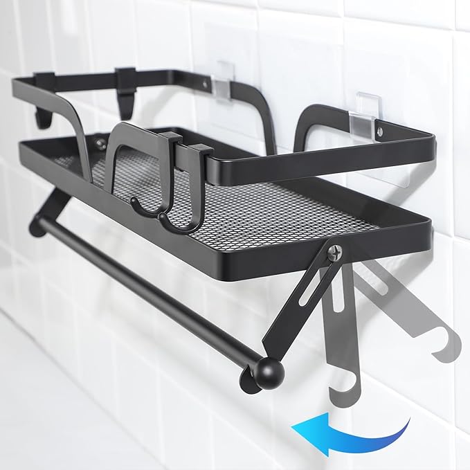 ZUNTO Wall Mount Paper Towel Holder with Shelf, Self Adhesive or Drilling, Stick on Wall Paper Towel Bar Spice Rack for Kitchen, Garage Organizer and Storage, Black
