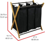 Oceanstar XBS1484 Bamboo 3-Bag Laundry Sorter Black, 29.75 in. H x 19.10 in. W x 27 in.
