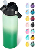 18oz Insulated Stainless Steel Water Bottle, Wide Mouth Double Wall Vacuum, Silicone Straw, Sweat & Leak Proof, BPA Free Insulated Water Flask for Travel, Green Gradient