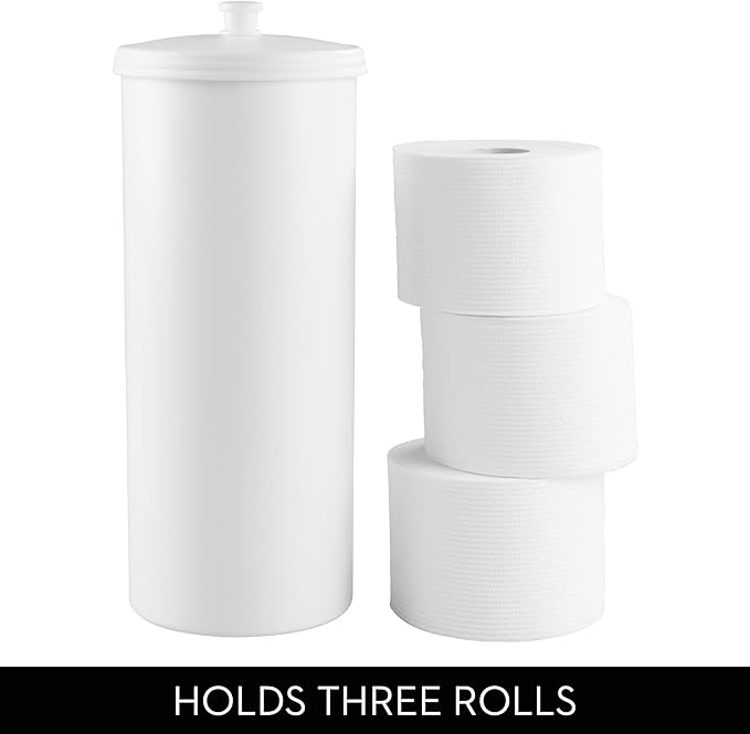 iDesign Freestanding Bathroom Toilet Paper Storage Holder with Lid for 3 Extra Rolls, 2-Pack, White