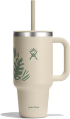 Hydro Flask Travel Tumbler with Handle, Lid and Straw - Insulated Stainless Steel in 32 Oz Botanical Bliss Coconut