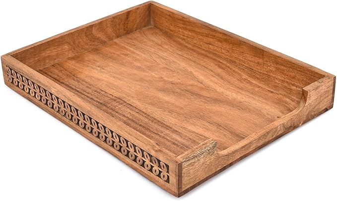 Letter Trays & Stacking Supports Acacia Wood Front Load File Organizer for Office Desk & Home Holds Files, Folders & Documents (14" X 11" X 2")