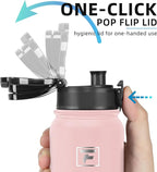 Fanhaw 20 oz Insulated Stainless Steel Water Bottle with Anti-Dust Chug Lid & Carabiner Lid, Leakproof Vacuum Metal Bottle for Kids, Women & Men (Pink)