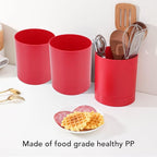 Cyrank Utensil Holder, 360° Rotating Utensil Holder for Kitchen Counter Flatware Caddy Cooking Silverware Storage Organizer for Spoon Spatula, 6.5x5.7 Inch (Red)