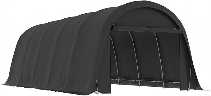 Outsunny 12' x 23.6' Heavy Duty Carport, Portable Garage Car Canopy Tent with UPF50+ Sun Protection, Galvanized Frame, Large Roll-Up Door for Cars, Trucks, Boats, Motorcycle, Bike, Dark Gray