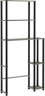 Furinno Turn-N-Tube Over The Toilet Storage, 5 Shelves Bathroom Organizer Space Saver Rack, French Oak Grey/Black