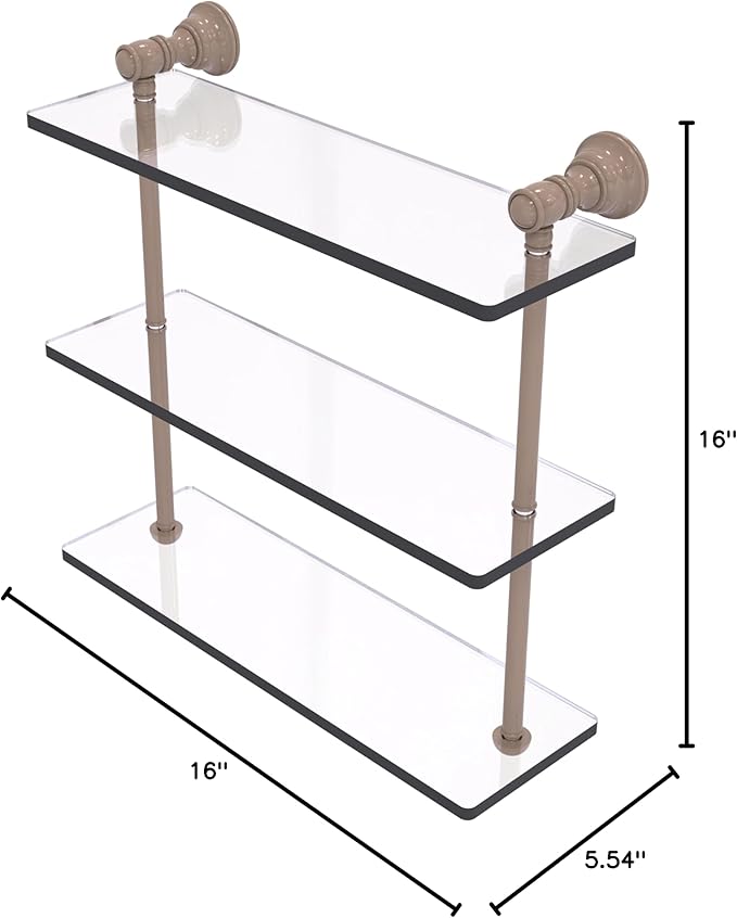 Allied Brass CL-5-16-SHB Carolina Collection 16 Inch Triple Glass Shelf, Shaded Beige