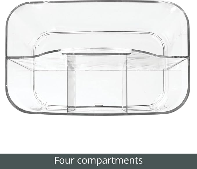 mDesign School Supplies Desk Organizer Tote for Scissors, Pens, Pencils, Notepads, Markers, Highlighters, Tape - Small, Clear