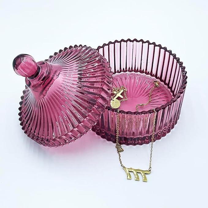 Colorful Glass Jar With Lid,Candy Cookie Dish,Jewelry Box,Christmas Burgundy Decor,Decorative Jars(Purplish Red)