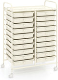 COSTWAY 20-Drawer Rolling Storage Cart, Utility Storage Organizer Cart for Tools, Scrapbook, Paper, Craft, Multipurpose Storage Trolley on Wheels for Home Office School, Ivory White