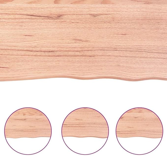 vidaXL Bathroom Countertop in Light Brown Solid Oak Wood with Varnish Finish - 47.2"x23.6"x(0.8"-1.6") Size