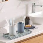 Natural Small Marble Vanity Tray, Luxury Stone Organizer for Bathroom & Kitchen | Holds Soap Dispenser, Jewelry, Perfume | Non-Resin, Non-Ceramic Décor (Cyan-Green, M (11.8" x 5.1" x 0.78"))
