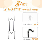 Bilillo 12 Pack Plate Hangers for The Wall, Suitable for 9-11 Inch Decorative Plate,Invisible Heavy Duty Wire Plate Holder with Wall Hooks, Plate Hangers for Displaying Plates, Platter, Dish (Black)