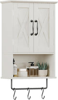 ChooChoo Farmhouse Medicine Cabinet, Bathroom Wall Cabinet with Adjustable Shelf, Towel Bar, 3 Hooks, Over The Toilet Storage Cabinet for Bathroom, Kitchen, White