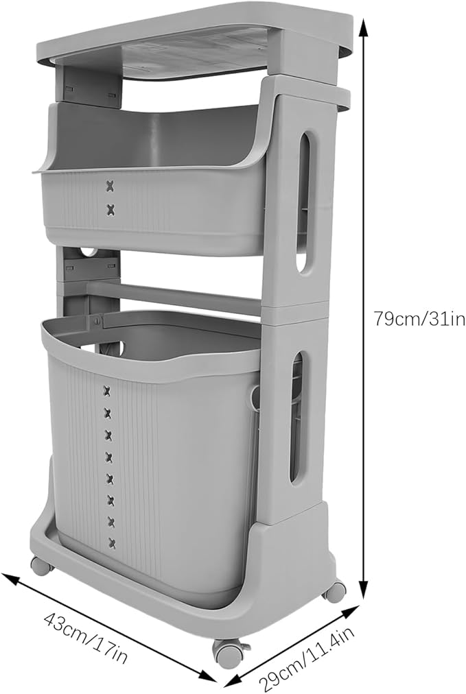 Laundry Basket Holder,3-Layer Stackable Laundry Basket System Rolling Storage Cart, Vertical Laundry Sorter with Wheel for Kitchen Shelf,Fruit Stand,Clothes Basket (Grey)