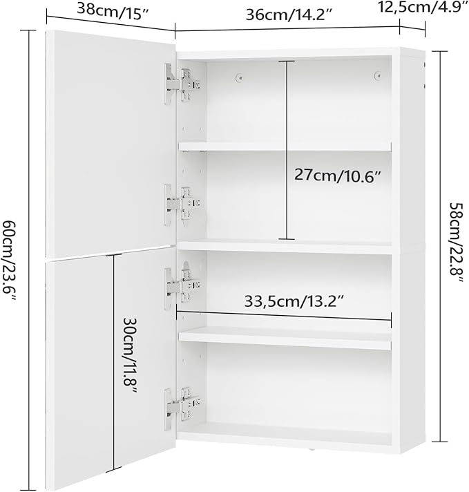 Medicine Cabinet with Mirror, Bathroom Cabinet Wall Mounted with 2 Mirrored Doors, Wooden Hanging Storage Cabinet with Adjustable Shelves, for Bathroom Vanity, Entryway, Living Room, White