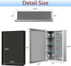 Medicine Cabinet with Mirror of Storage, 22x30 inch Aluminum Bathroom Cabinet, Assembly Needed, Surface Mount or Recessed Wall Cabinet with Adjustable Glass Shelves for Bathroom Bedroom