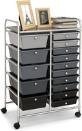 LUARANE Rolling Cart with 15 Drawers, Craft Storage Cart with Portable Handles & Lockable Wheels, Mobile Toys Organizer, Large Capacity Utility Drawer Cart Home Office School Teacher (Gradient Black)