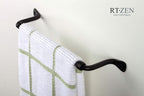 RTZEN Matte Black Hand Towel Holder for Bathroom - Handcrafted Farmhouse Wrought Iron Metal Kitchen Bar - Small Hand Towel Bar Hanger for Home or Office - Wall Mounted Rack Fits 10" Towels