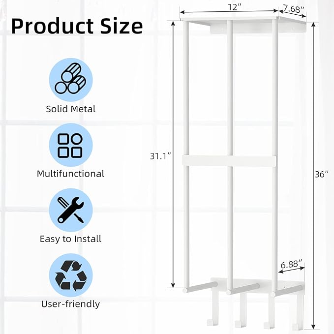 Camping Chair Wall Storage for Garage, Metal Camping Chair Storage Rack Wall Holder, Floating Shelf, 4 Hooks, Stainless Steel, Beach Chair Rack, Umbrella Holder, Garage Chair Organizer, White