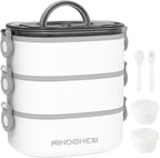 Lunch Box, Stackable 3 Layers Containers, Portable 94OZ Large Capacity Leakproof Bento Box with Spoon & Fork & Sauce Boxes, Microwave Safe Lunch Box for Kids and Adults