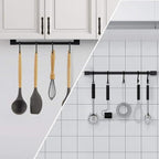 KAIYING Kitchen Utensil Rack with Removable S Hook for Hanging Pots and Pans, Rod Hooks for Mugs, Wall Mounted Kitchen Rail Organizer, Aluminum,(Black-5 Hooks)