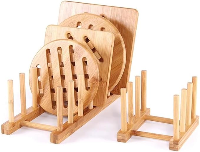 YWSHF Bamboo Wooden Dish Rack Dishes Drainboard Drying Drainer Storage Holder Stand Kitchen Cabinet Organizer for Dish/Plate/Bowl/Cup/Pot Lid/Book