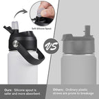 24oz Insulated Stainless Steel Water Bottle, Wide Mouth Double Wall Vacuum, Silicone Straw, Sweat & Leak Proof, BPA Free Insulated Water Flask for Travel, Keep Cold 24h Hot 12h, White