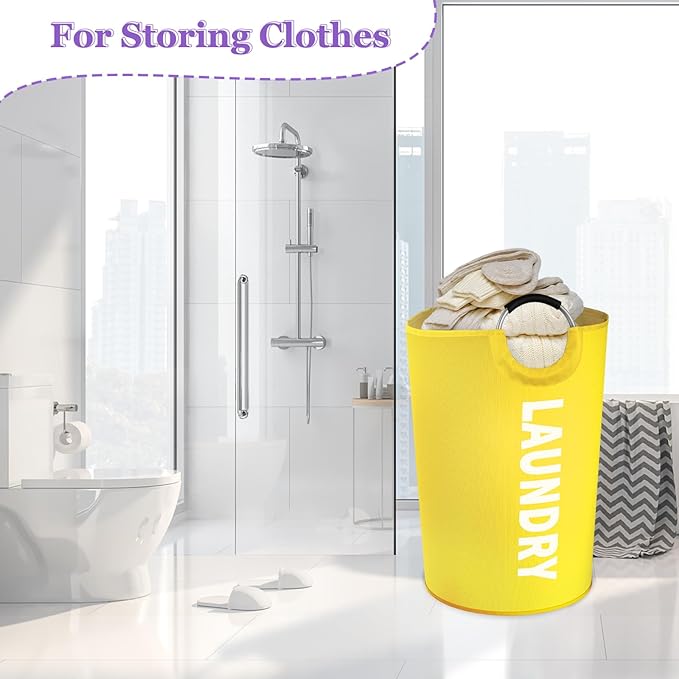 125L Large Laundry Basket with Handles, Foldable Clothes Hampers Stand Up Well, Portable Dirty Clothes Hamper, Rugged Laundry Basket for Flat, Dorm, Travel, Yellow