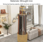 Floor Standing Belt Retail Rack, Rotating Belt Display Stand with Wheels, Metal Retail Display with Bottom Round Storage Basket, Commercial Retail Display Racks(Gold)