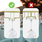 Adjustable Under Cabinet Stemware Holder - Metal Wine Glass Hanger Organizer for Kitchen, Bar, Shelf - Rustproof Hanging Storage Rack for 6-8 Glasses - Space Saving Decor (Gold, 4 Rows)