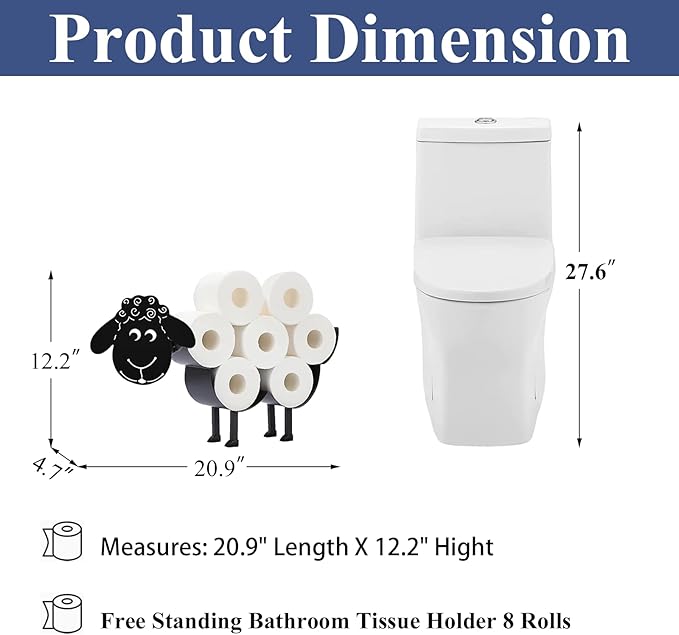 Sheep Toilet Tissue Holder,Animal Paper Holders,Decorative Metal Papers Holder,Funny Toilet Animal Storage for Bathrooms,Bathroom Paper Organizer for Extra 8 Rolls Stand & Wall Mounted Art Decor