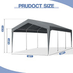 VINGLI 12x20 Carport Canopy with Galvanized Steel Frame, Portable Heavy Duty Garage with Water-Proof Covers for Cars, Boats, Trucks, Dark Gray