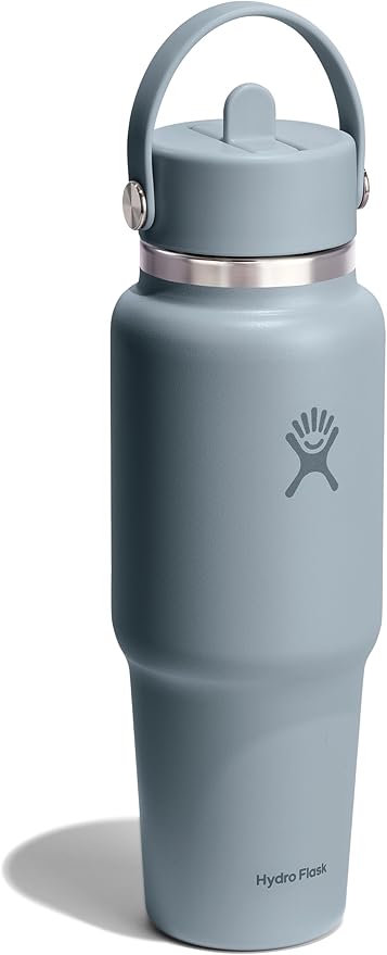 Hydro Flask Travel Water Bottle - Insulated Stainless Steel - Wide Straw Lid, Non Spill, Leakproof in 32 Oz Shale Gray