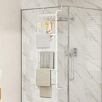 5 Tier Over The Door Towel Racks for Bathroom Wet Towel Drying Rack Clothing Storage Holder with Hooks (White, 5 Tier)