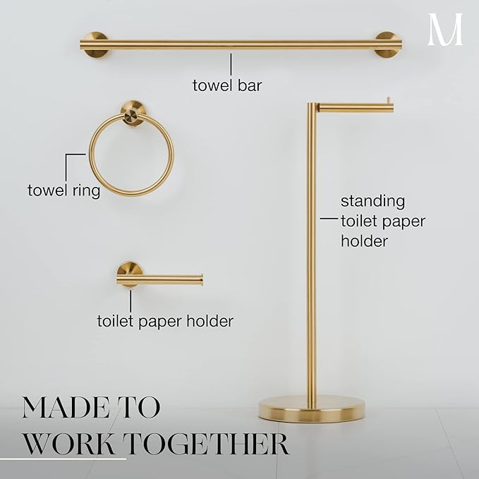 MARMOLUX ACC Free Standing Toilet Paper Holder Stand with Storage for 4 Rolls of Toilet Tissue for Bathroom, Stainless Steel Luxury Brushed Gold, 1pc - Bathroom Sets - Toilet Paper Storage