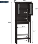Over The Toilet Storage Cabinet, Over Toilet Bathroom Organizer with Glass Doors and Adjustable Shelf, Thicken Frame Above Toilet Storage Cabinet Behind Toilet Bathroom Organizer, Espresso