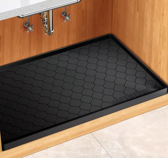 Silicone Under Sink Mat 40" x 22", Kitchen Essentials and Gadgets, Shelf Liner and Cabinet Protector, Home Organizers and Storage, Waterproof Bathroom Tray