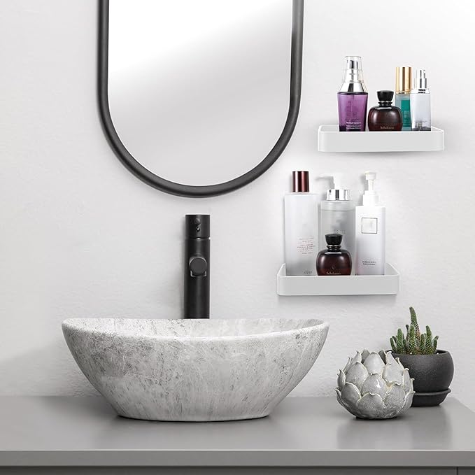 Z metnal Small Glass Bathroom Shelves, White Floating Wall Shelf, Mini Wall Mounted (White Clear Glass, 8 inch/20cm)