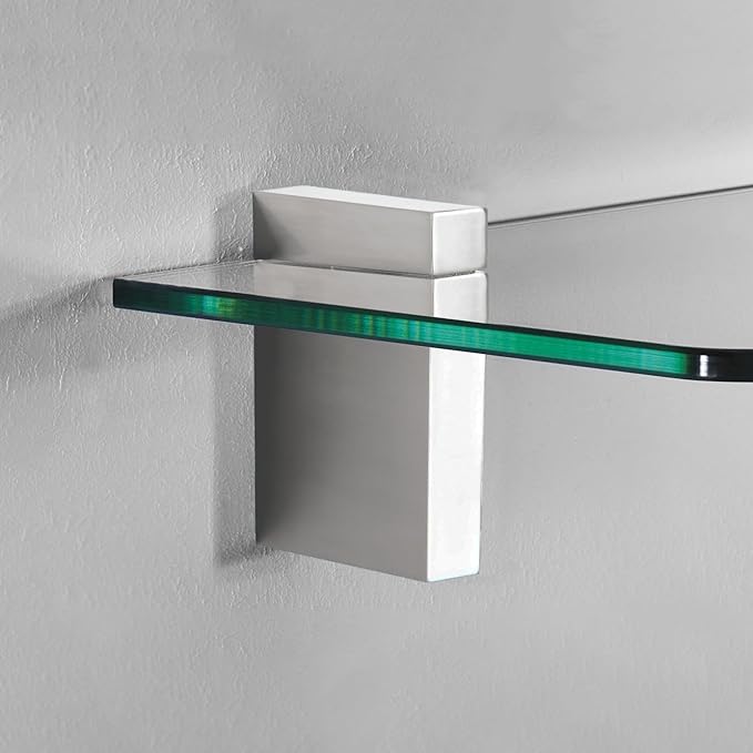 Glass Shelves - Tempered Safety Glass Shelves for Bathroom, Choose Over 20 Shelf Brackets and Multiple Shelf Sizes - Cuadro Maxi Style - 31.5 x 11.8 in - Silver Clip