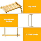 Towel Racks for Bathroom, Elegant Curved Bathroom Towel Storage Wall Mounted 30 inch with Shelf Can Holds 6 Large Towels, Wall Towel Rack for Rolled Towels, Gold