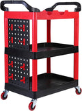 MaxWorks 50886 3 Shelf Rolling Utility Service Cart with Storage Carts and Bottle Holders with Side Hanging Hook 440-lb Capacity